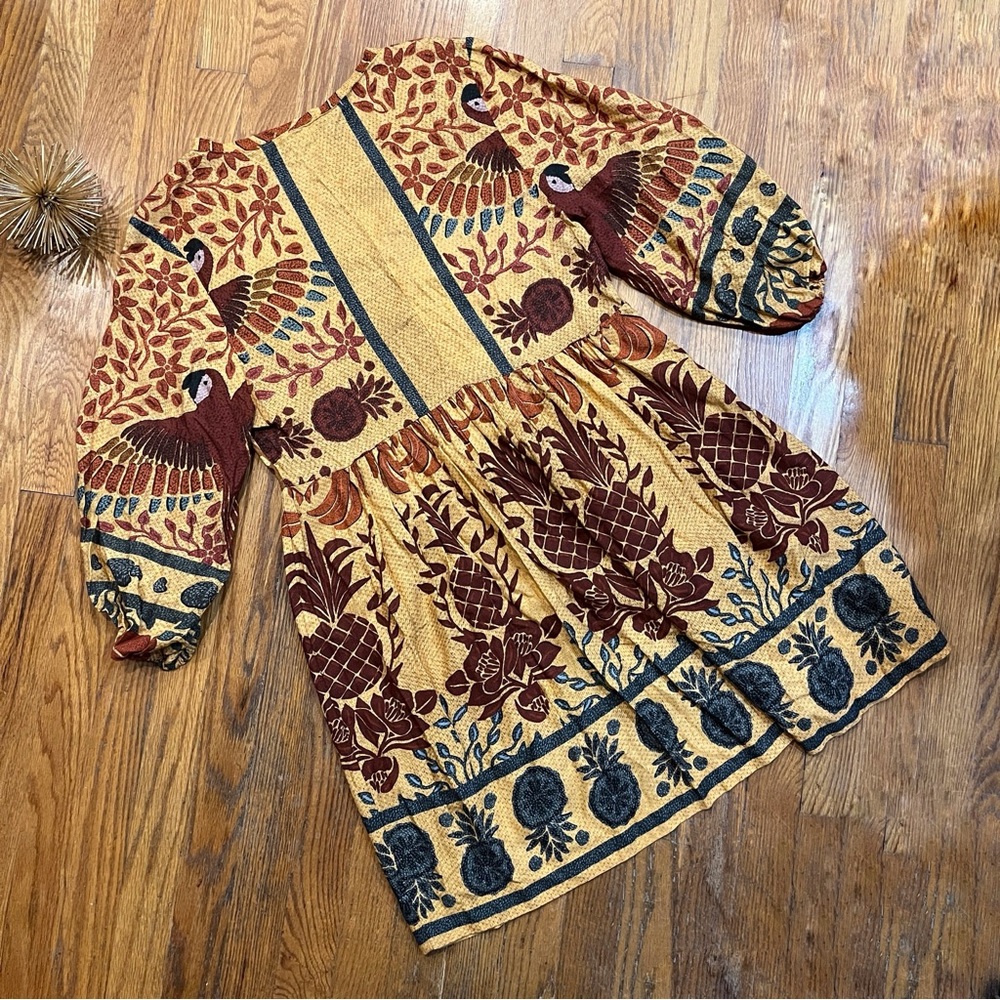 FARM Rio Yellow Floral Print Mini Dress with Rust and Teal Accents - Picture 7 of 7